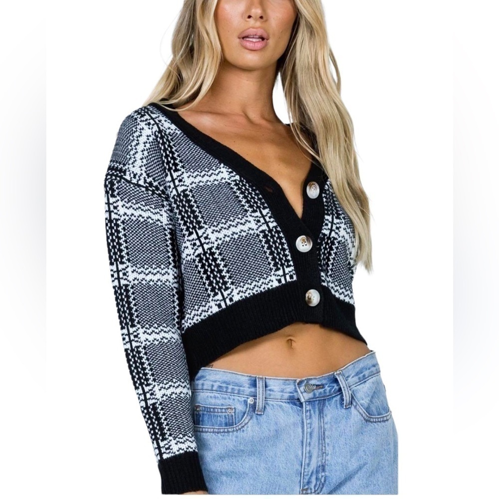 Princess Polly - Zaynah Cropped Cardigan Dark Academia Plaid Collegiate Sz XS/S